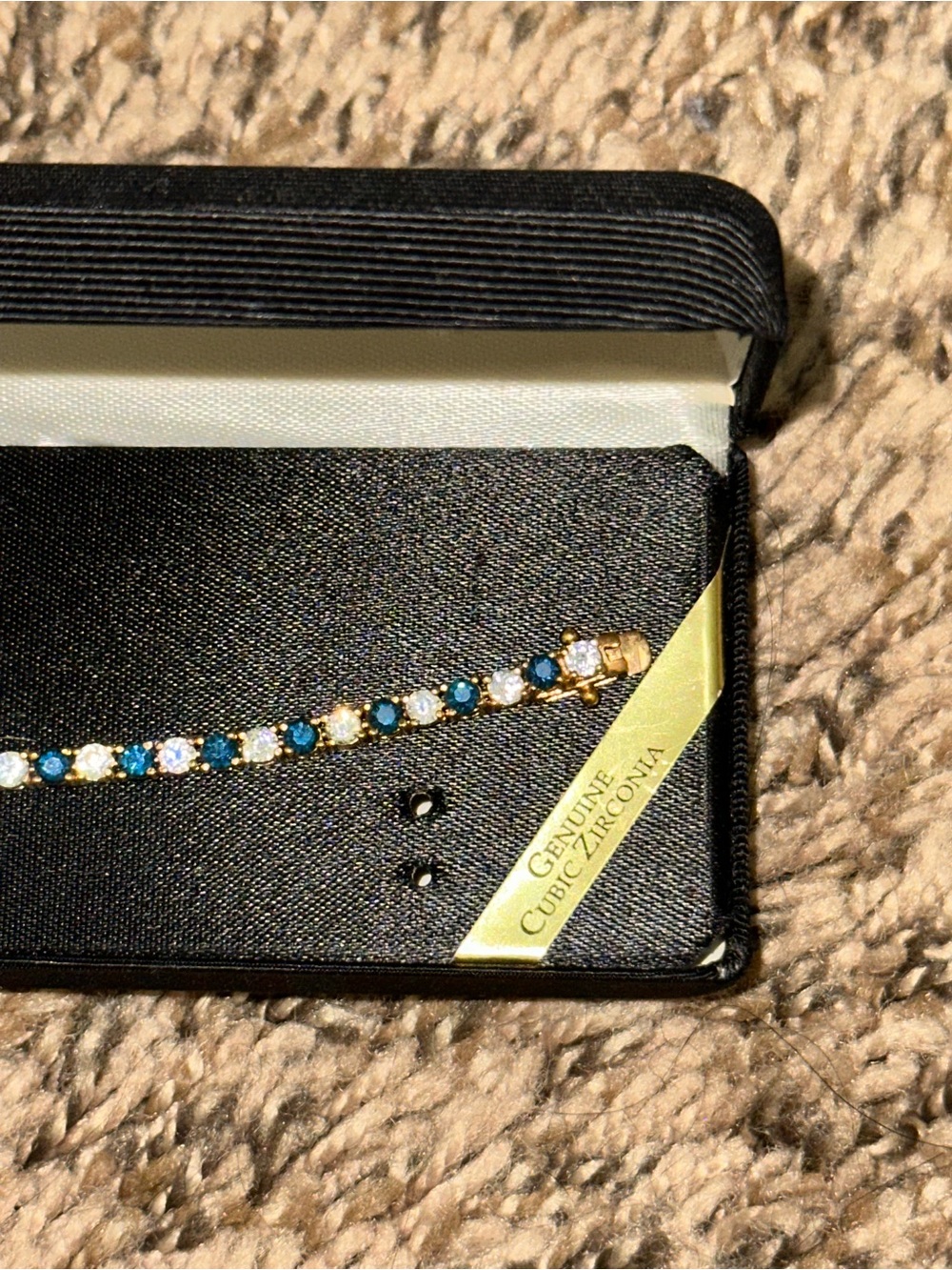 Gold Tennis Bracelet with Blue and White Stones - Genuine Cubic Zirconia